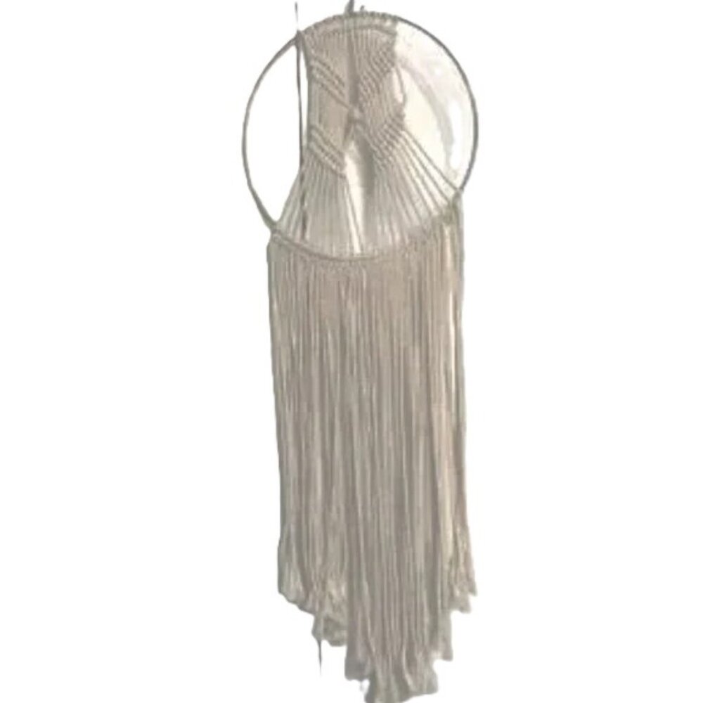 MACRAME Dreamcatcher Wall Hanging Decor Metal Ring Bead Accent 28 x 10 inches